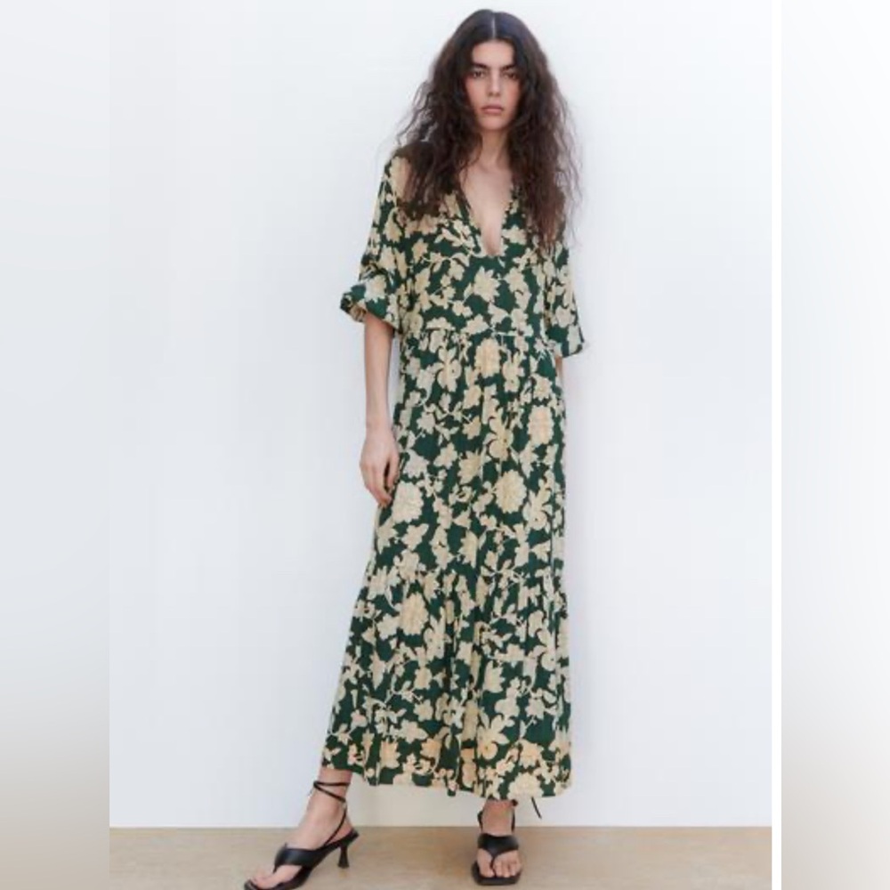 Zara Floral Green Maxi Dress